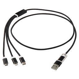 Versatile 5-in-1 Ladekabel aus recyceltem Aluminium, schwarz