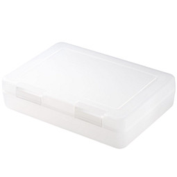 Firmengeschenk Vorratsdose Snack-Box – weiß – mit individuellem Werbedruck, flache Box, 2 Klickverschlüsse, nachhaltiger Essensbehälter