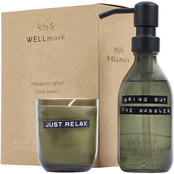 Wellmark Discovery Seifenspender und Duftkerze ´dunkler Bernstein´-Set, 200 ml (Seifenspender) und 150 g (Duftkerze), waldgrün