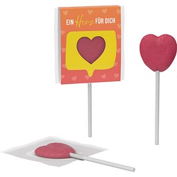 Werbe-Lolly in Kartonhülle mit Herzstanzung, inkl. Druck