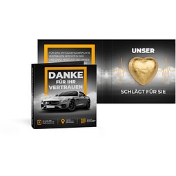 Werbekarte mit Lindt Schokoladen Herz 5 g, gold, inkl. Druck