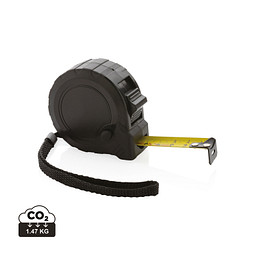 XD COLLECTION 5m/19mm Maßband mit Stop-Taste aus RCS recycelt. Kunststoff, schwarz