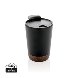 XD COLLECTION GRS rPP Edelstahl-Kaffeebecher mit Kork, schwarz