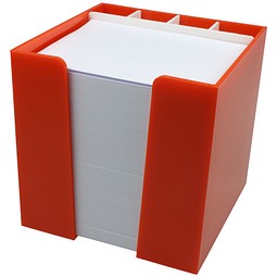 Zettelbox 10 x 10 x 10 cm mit Schreibgeräteköcher, orange