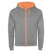 Fuji Kaputzensweatjacke Unisex, heather grau / Fluor Orange, L