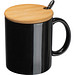 Keramiktasse mit Löffel und Bambusdeckel, schwarz