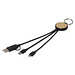 Tecta  6-in-1 Ladekabel mit Schlüsselring aus recyceltem Kunststoff und Bambus, schwarz