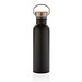 Moderne Stainless-Steel Flasche mit Bambusdeckel, schwarz