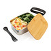 Stainless Steel Lunchbox mit Bambus-Deckel und Göffel, silber