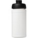 Baseline 500 ml recycelte Sportflasche mit Klappdeckel, weiß/schwarz