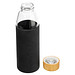 Hitzebeständige Glas-Trinkflasche 0,5 l mit Bambusdeckel, Silikonmanschette und Geschenkbox