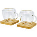 Manti 2-teiliger 100 ml doppelwandiger Glasbecher mit Bambusuntersetzer, transparent, natural