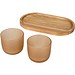 Male Set aus Holztablett und Glastassen, matt, oatmeal