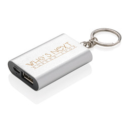 Premium-Werbeartikel Powerbank 1.000 mAh – silber – mit Logo bedruckt für Technik-Messen und den Büroalltag