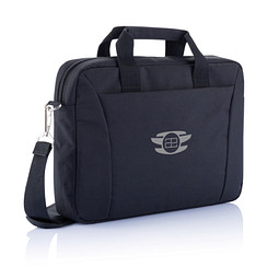 Mitarbeitergeschenk Laptoptasche 15,4 Zoll – schwarz – mit Logo bedruckt für das Mitarbeiter-Onboarding und die Büroausstattung