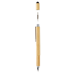 Bambus Tool Pen 5-in-1, blaue Mine, braun