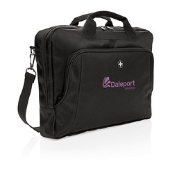 Mitarbeitergeschenk 15 Zoll Laptoptasche Swiss Peak Deluxe – schwarz – mit Logo bedruckt für das Mitarbeiter-Onboarding