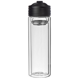 Doppelwandige Vakuum-Glasflasche mit Siebeinsatz, 400 ml, transparent