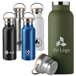 Isolierflasche Helsinki mit Bambusdeckel, 500 ml, rot