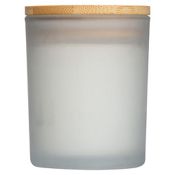 Kerze in gefrostetem Glas mit Bambusdeckel, transparent