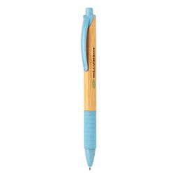 XD COLLECTION Druckkugelschreiber aus Bambus & Weizenstroh, blaue Mine, blau