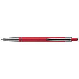 Druckkugelschreiber aus Metall mit silbernem Schaftring, blaue Mine, rot