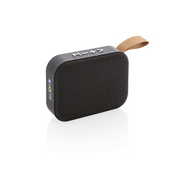 Firmengeschenk Bluetooth Lautsprecher mit Stoffbezug – schwarz – mit Logo bedruckt 3W 300mAh Akku für das Homeoffice