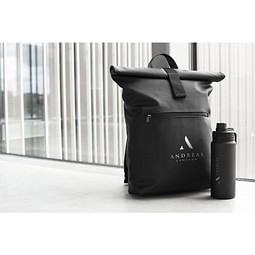 Recycled PU Roll-Top Rucksack Lennon, Schwarz