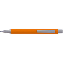 LANCE® Softtouch Metallkugelschreiber Abu-Dhabi, Beschläge silber matt, blaue Mine, orange