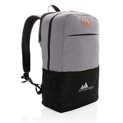 Mitarbeitergeschenk Rucksack 15.6 USB & RFID – schwarz – mit Logo bedruckt 15.6 Zoll mit Laptopfach komfortabler Backpack für das Onboarding