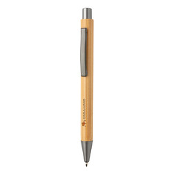 XD COLLECTION Bambus Druckkugelschreiber Slim Design, blaue Mine, braun/silber