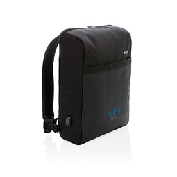 Mitarbeitergeschenk Laptoptasche Swiss Peak – schwarz – mit Logo bedruckt für 15 Zoll Notebooks mit RFID-Schutz und USB-Ladeport