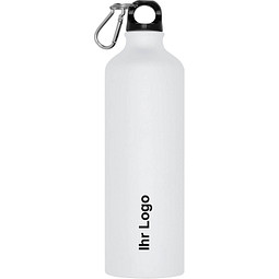 Aluminium-Trinkflasche mit Karabinerhaken, 800 ml, weiß-matt