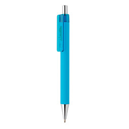 Streuartikel X8 Stift mit Smooth-Touch – blau – mit Logo bedruckt, blau schreibend für den Büroalltag